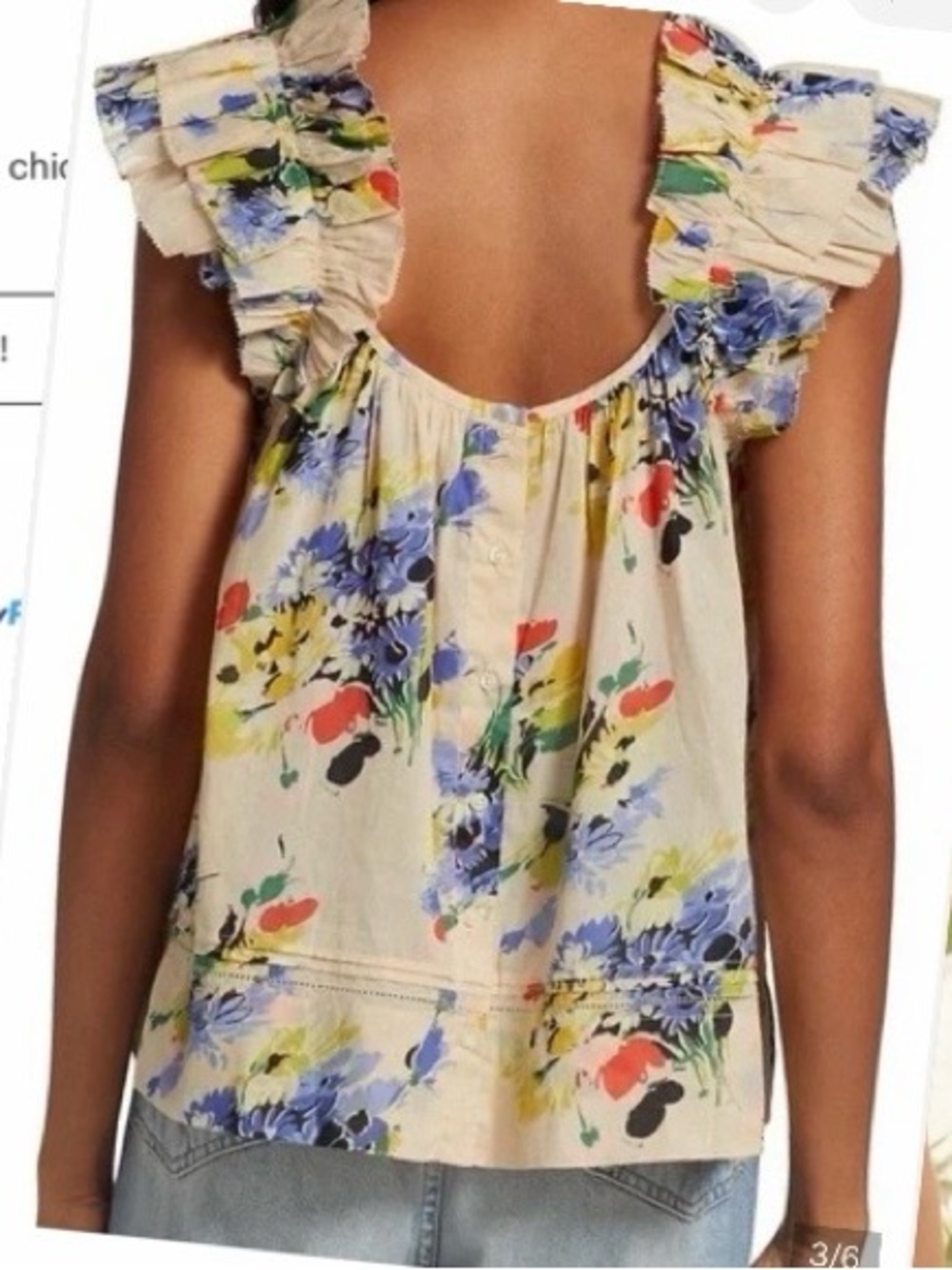 THE GREAT. Floral Ruffle Sleeve Top